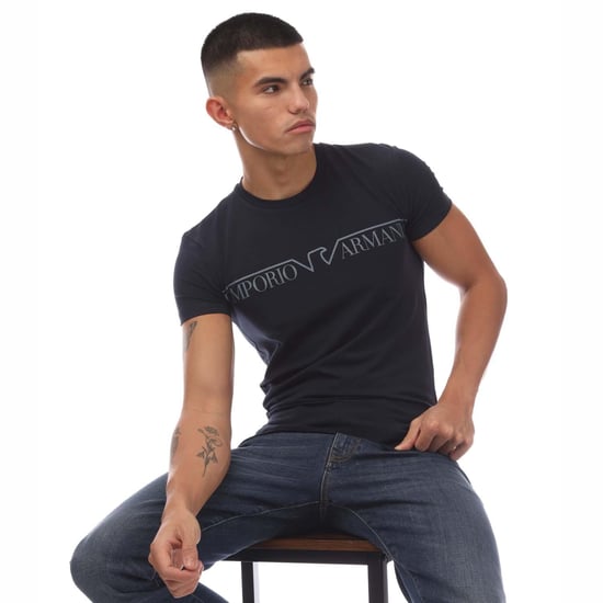 Emporio Armani T-shirt med rund hals för män (Marinblått) - Image 4