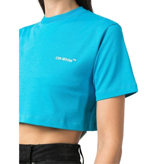 Off White Dames Helvetica Crop T-Shirt (Blauw) - Image 3