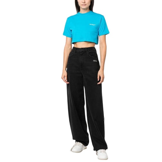 Off White Dames Helvetica Crop T-Shirt (Blauw) - Image 4