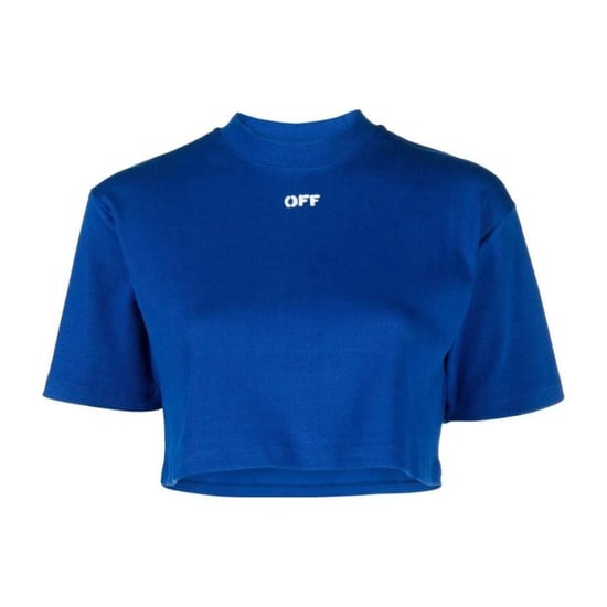 Off White Dames Stamp Ribbed Crop T-Shirt (Blauw) - Image 1