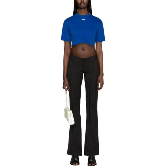 Off White Dames Stamp Ribbed Crop T-Shirt (Blauw) - Image 3