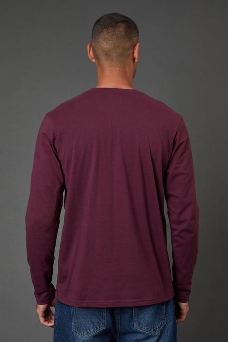 Burgundy Long Sleeve Grandad Neck T-Shirt - Image 4