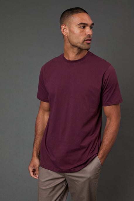 Burgundy Plain Crew Neck T-Shirt - Image 1