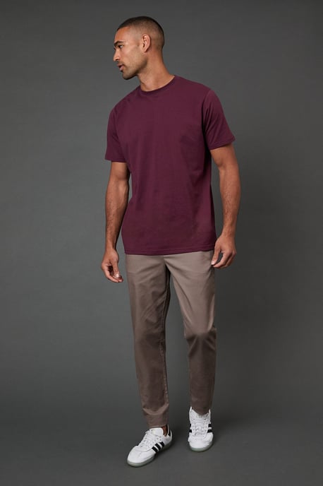Burgundy Plain Crew Neck T-Shirt - Image 2