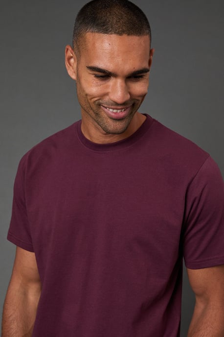 Burgundy Plain Crew Neck T-Shirt - Image 3