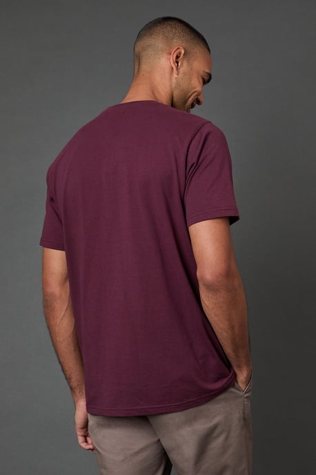 Burgundy Plain Crew Neck T-Shirt - Image 4