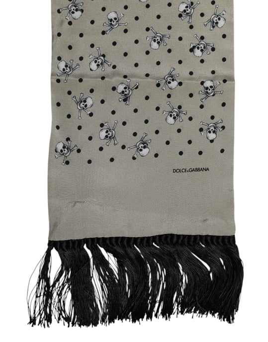 Skull Print Fringed Scarf - Image 3