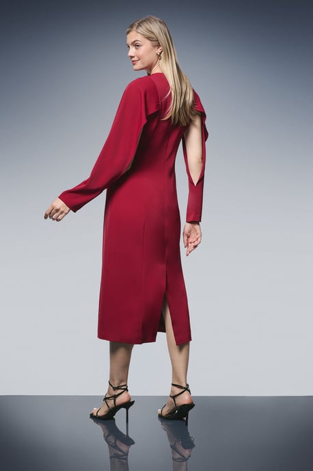 Berry Caped Sleeve Detail Crepe Column Dress - Image 3