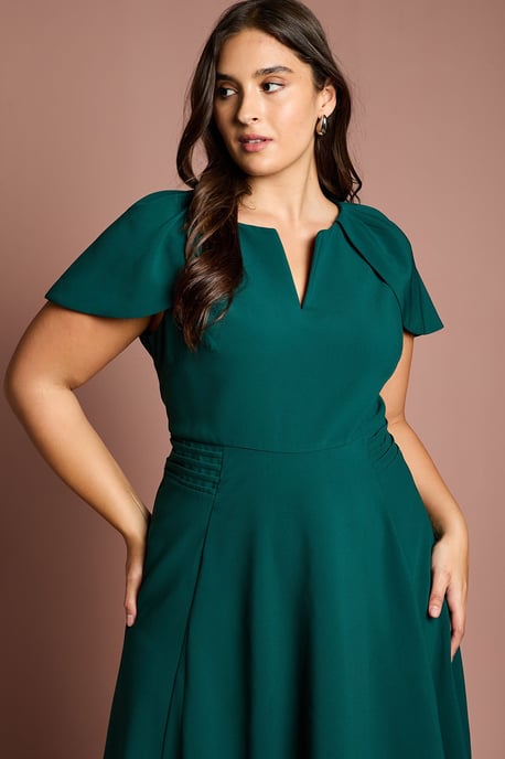 Plus V Neck Short Sleeve Ponte Midi Dress - Image 2