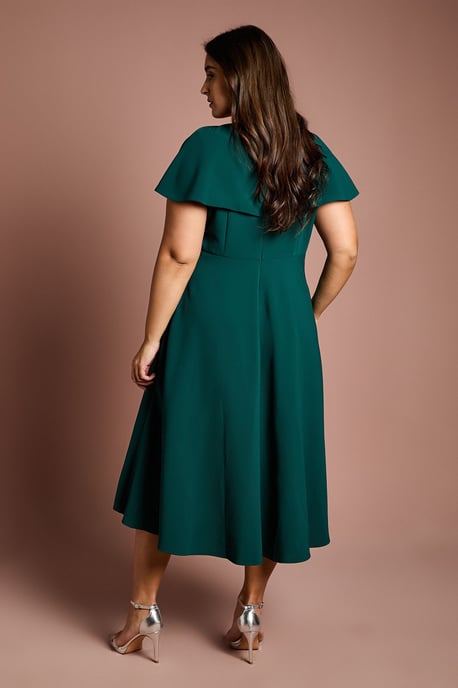 Plus V Neck Short Sleeve Ponte Midi Dress - Image 3