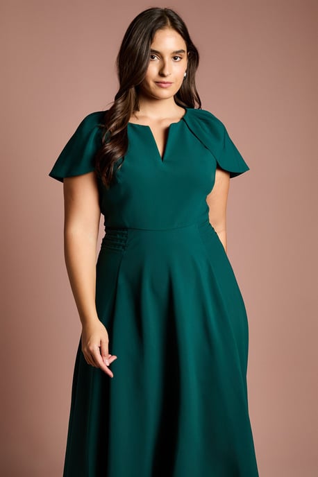 Plus V Neck Short Sleeve Ponte Midi Dress - Image 4
