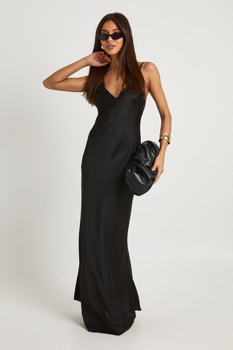 V Neck Satin Maxi Slip Dress - Image 1