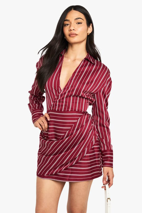 Stripe Wrap Shirt Dress - Image 1