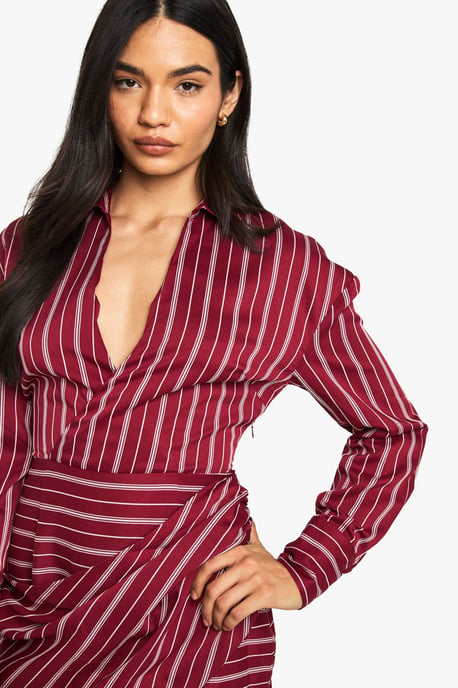 Stripe Wrap Shirt Dress - Image 4