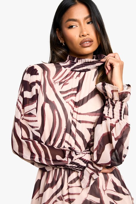 Zebra Crinkle Chiffon High Neck Mini Dress - Image 4