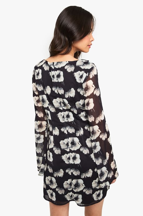 Floral Chiffon Plunge Mini Dress - Image 2