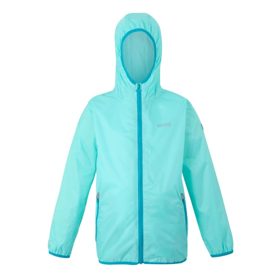 Regatta Great Outdoors Childrens/Kids Lever II Packaway Rain Jacket (Aruba Blue/Exotic Plume) - Image 1
