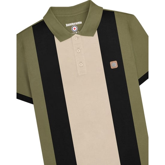 Lambretta Heren Contrast Paneel Vintage Poloshirt (Kaki Groen) - Image 3