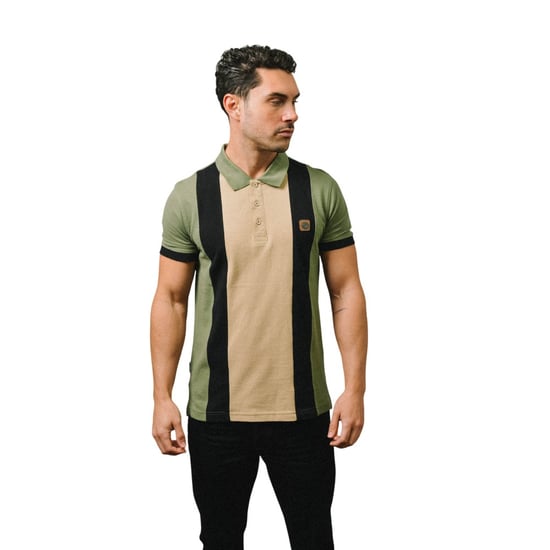 Lambretta Heren Contrast Paneel Vintage Poloshirt (Kaki Groen) - Image 5