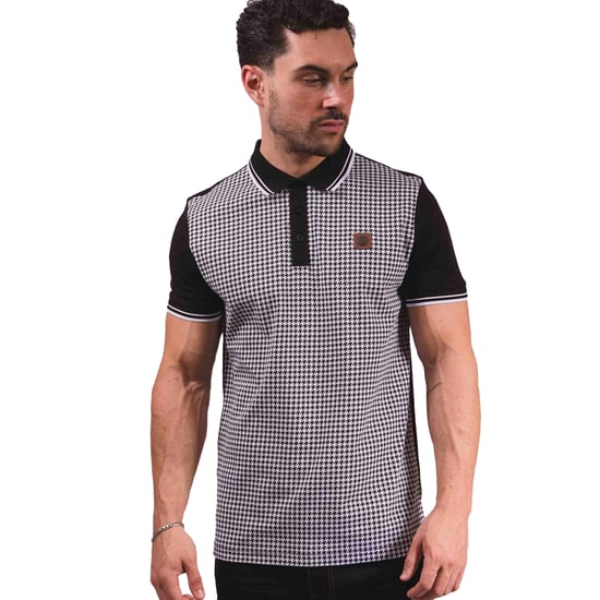 Lambretta Mens SS24 Houndstooth Polo Shirt (Black/White) - Image 3