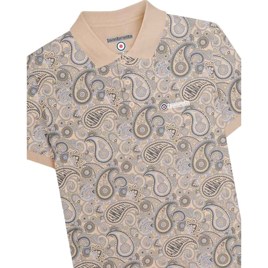 Lambretta Mens Paisley Polo Shirt (Stone) - Image 3