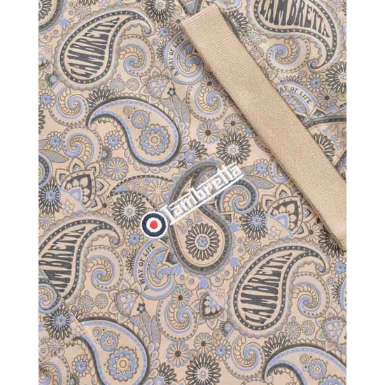 Lambretta Mens Paisley Polo Shirt (Stone) - Image 5