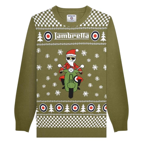 Lambretta Mens AW25 Scooter Christmas Jumper (Khaki) - Image 1