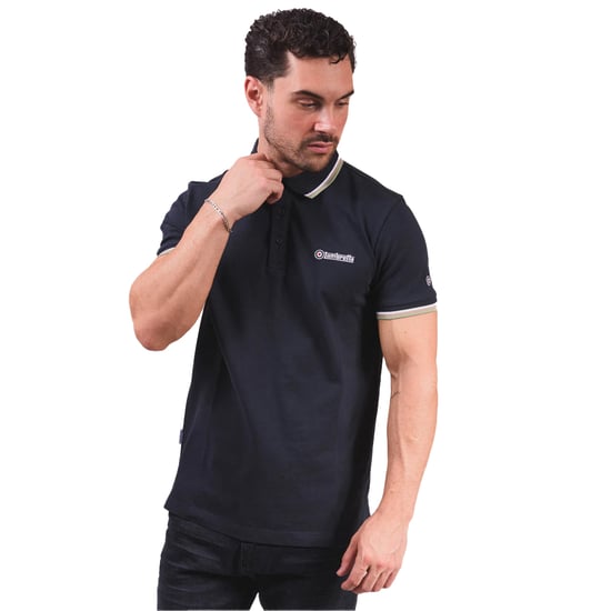 Lambretta Mens SS25 Triple Tipped Polo Shirt (Navy/White/Stone/Basil) - Image 3