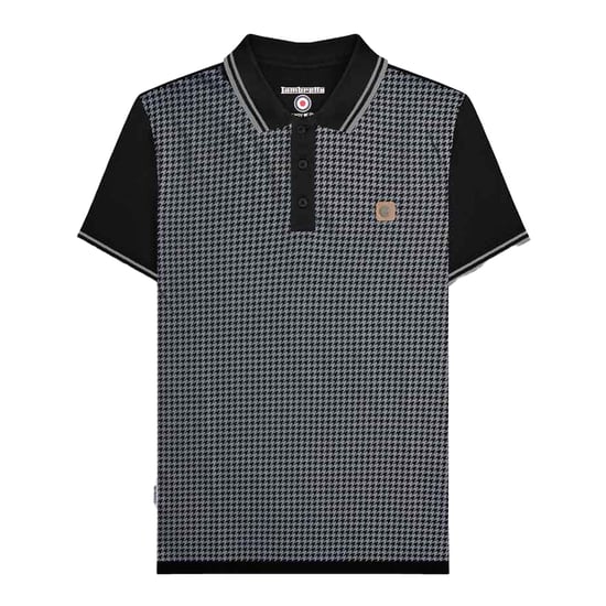 Lambretta Mens SS24 Houndstooth Polo Shirt (Black/Iron) - Image 1