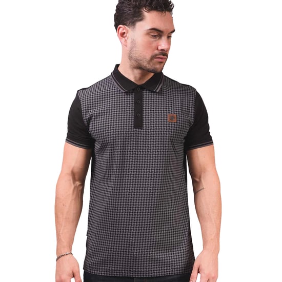 Lambretta Mens SS24 Houndstooth Polo Shirt (Black/Iron) - Image 3