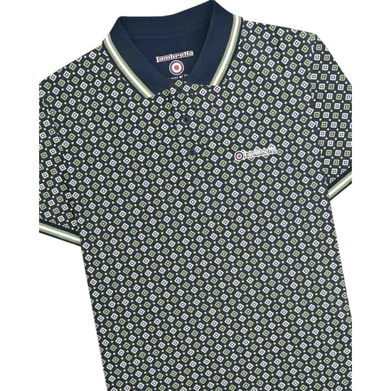 Lambretta Heren Geometrisch Big & Tall Polo Shirt (Marineblauw/Basilicum) - Image 3