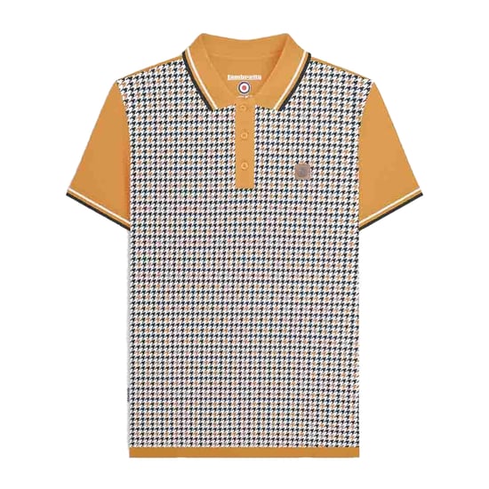 Lambretta Mens SS24 Houndstooth Polo Shirt (Mustard) - Image 1