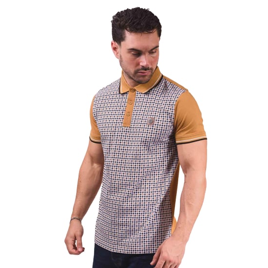Lambretta Mens SS24 Houndstooth Polo Shirt (Mustard) - Image 3