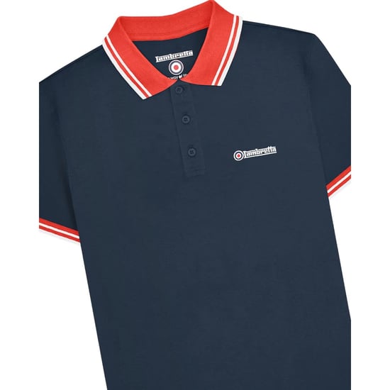 Lambretta Heren Contrast Tipped Polo Shirt (Marineblauw/Rood) - Image 3