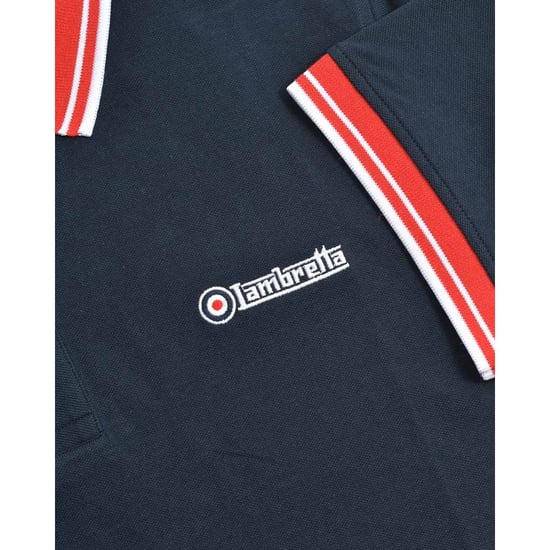 Lambretta Heren Contrast Tipped Polo Shirt (Marineblauw/Rood) - Image 5