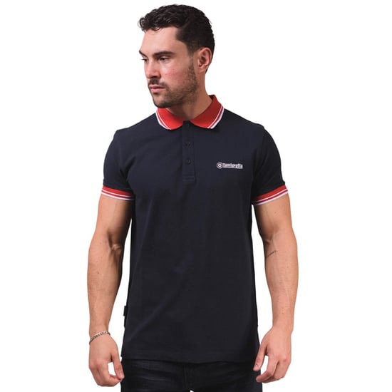 Lambretta Heren Contrast Tipped Polo Shirt (Marineblauw/Rood) - Image 6