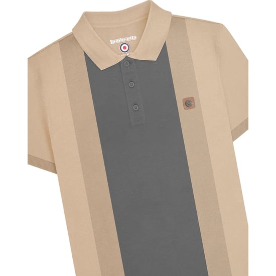 Lambretta Heren Contrast Paneel Vintage Poloshirt (Steen) - Image 3