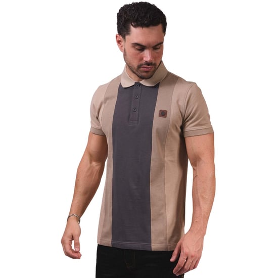 Lambretta Heren Contrast Paneel Vintage Poloshirt (Steen) - Image 6