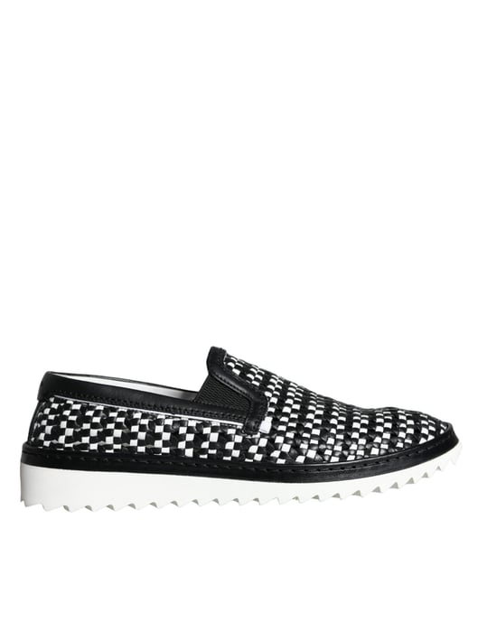 Woven Leather Loafers Checkerboard Style - Image 1