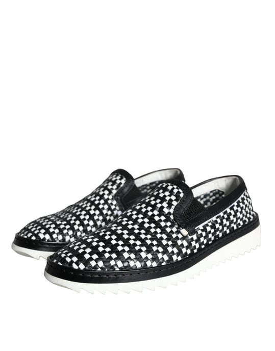 Woven Leather Loafers Checkerboard Style - Image 3