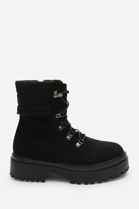 Wheres That From Womens 'Una' Suede Lace-Up Ankle Boots with Faux Fur Trim and Chunky Sole - Image 2