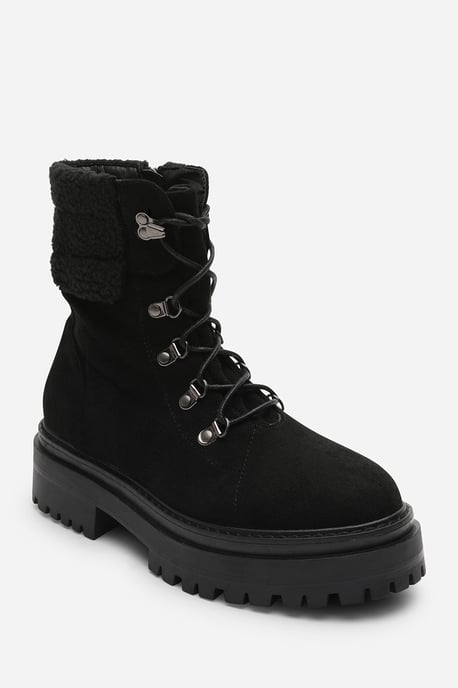 Wheres That From Womens 'Una' Suede Lace-Up Ankle Boots with Faux Fur Trim and Chunky Sole - Image 3