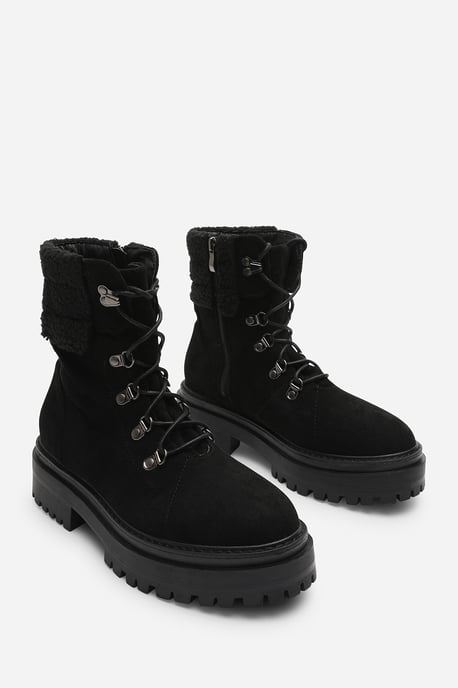 Wheres That From Womens 'Una' Suede Lace-Up Ankle Boots with Faux Fur Trim and Chunky Sole - Image 4