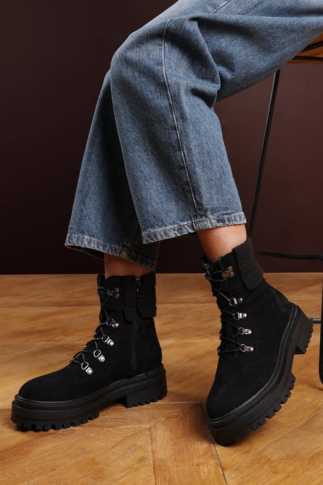 Wheres That From Womens 'Una' Suede Lace-Up Ankle Boots with Faux Fur Trim and Chunky Sole - Image 6