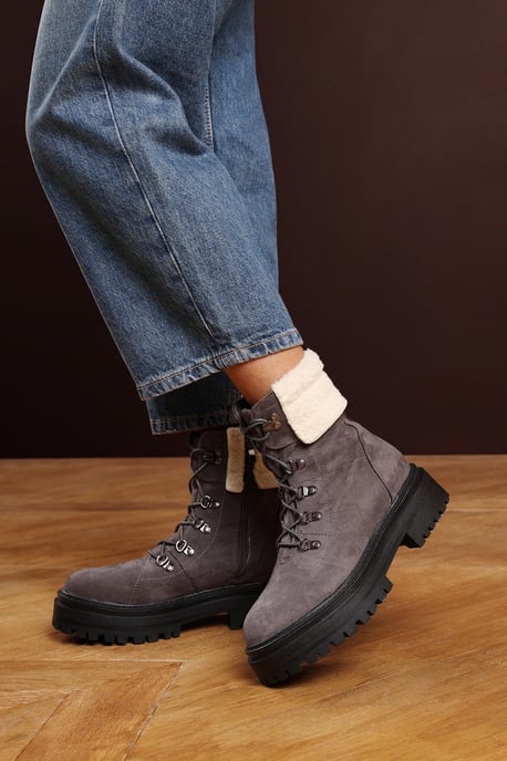 Wheres That From Womens 'Alia' Suede Lace-Up Ankle Boots with Faux Fur Lining and Chunky Sole - Image 6