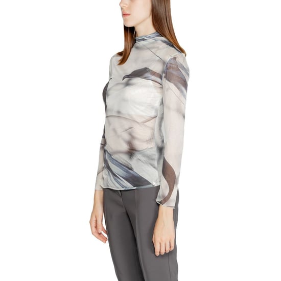 Abstracte Print Mesh Top Met Hoge Hals Lange Mouwen - Image 2