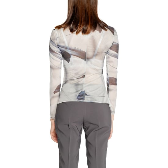 Abstracte Print Mesh Top Met Hoge Hals Lange Mouwen - Image 3