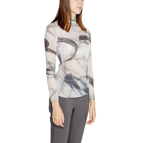 Abstracte Print Mesh Top Met Hoge Hals Lange Mouwen - Image 4