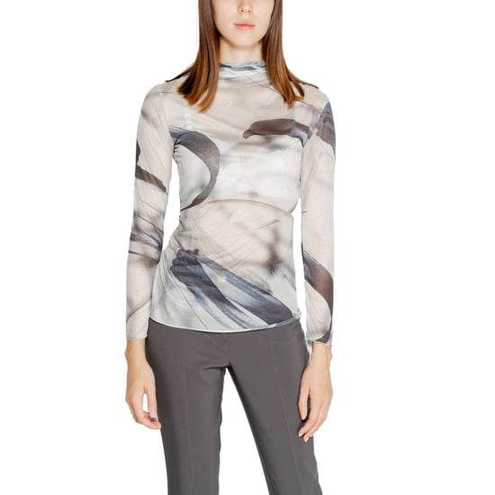 Abstracte Print Mesh Top Met Hoge Hals Lange Mouwen - Image 5