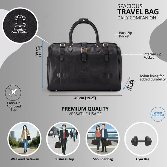 Genuine Leather Black Duffle Holdall Vintage Travel Gym Bag - Windsor - Image 2